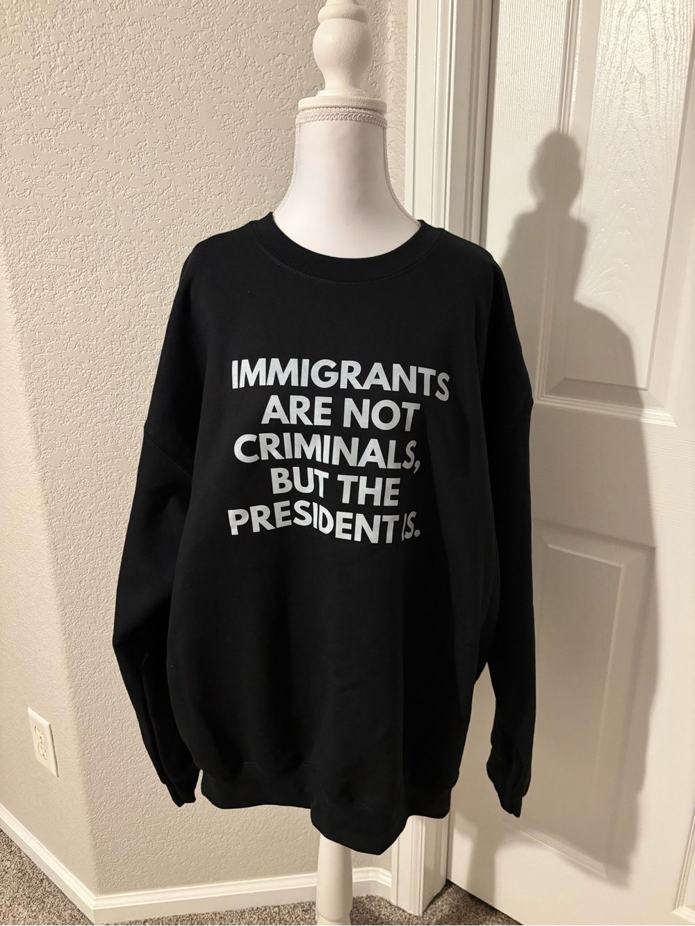 Black Crewneck Sweatshirt with White Statement Print - XL